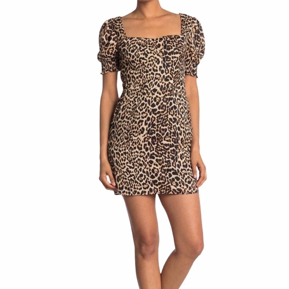 NSR Animal Print Short Puff Sleeve Mini Dress Small/Medium - Picture 1 of 7